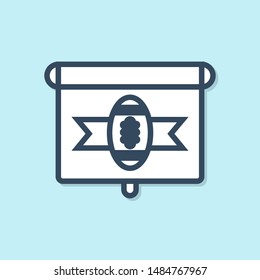 Blue line American football on tv program icon isolated on blue background.  Vector Illustration