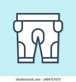 Blue line American football shorts icon isolated on blue background. Football uniform sign.  Vector Illustration