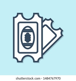 Blue line American Football ticket icon isolated on blue background.  Vector Illustration