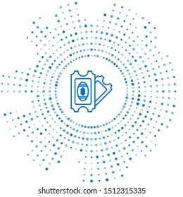 Blue line American Football ticket icon isolated on white background. Abstract circle random dots. Vector Illustration