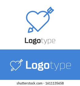 Blue line Amour symbol with heart and arrow icon isolated on white background. Love sign. Valentines symbol. Logo design template element. Vector Illustration
