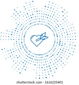 Blue line Amour symbol with heart and arrow icon isolated on white background. Love sign. Valentines symbol. Abstract circle random dots. Vector Illustration