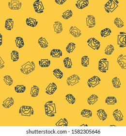 Blue line Ampere meter, multimeter, voltmeter icon isolated seamless pattern on yellow background. Instruments for measurement of electric current.  Vector Illustration
