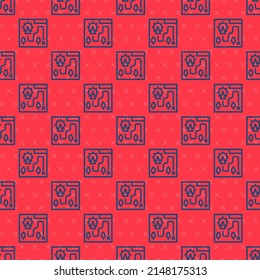 Blue line Amusement park map icon isolated seamless pattern on red background. Entertainment in vacation.  Vector