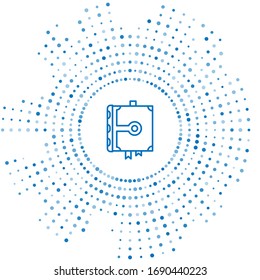 Blue line Ancient magic book with alchemy recipes and mystic spells and enchantments icon isolated on white background. Abstract circle random dots. Vector Illustration