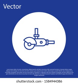 Blue line Angle grinder icon isolated on blue background. White circle button. Vector Illustration