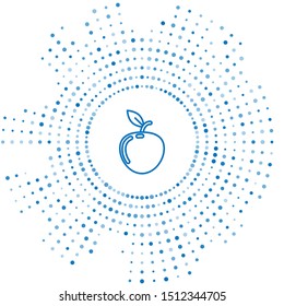 Blue line Apple icon isolated on white background. Fruit with leaf symbol. Abstract circle random dots. Vector Illustration