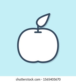 Blue line Apple icon isolated on blue background. Fruit with leaf symbol.  Vector Illustration