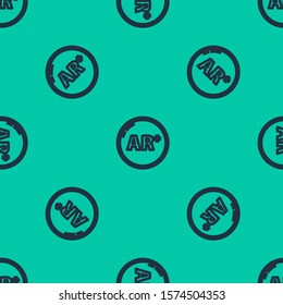 Blue line Ar, augmented reality icon isolated seamless pattern on green background.  Vector Illustration
