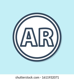 Blue line Ar, augmented reality icon isolated on blue background.  Vector Illustration