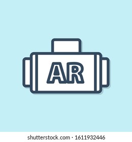 Blue line Ar, augmented reality icon isolated on blue background.  Vector Illustration
