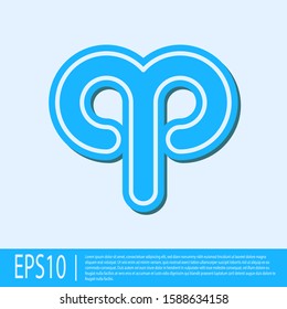 Blue line Aries zodiac sign icon isolated on grey background. Astrological horoscope collection.  Vector Illustration