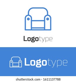Blue line Armchair icon isolated on white background. Logo design template element. Vector Illustration