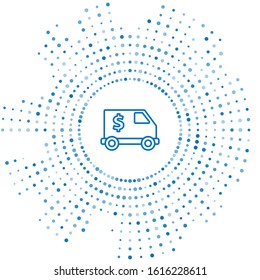 Blue line Armored truck icon isolated on white background. Abstract circle random dots. Vector Illustration
