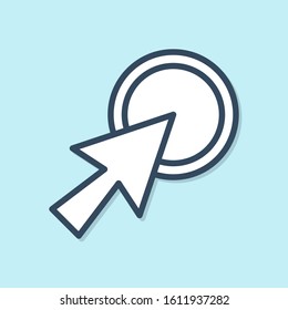 Blue line Arrow cursor icon isolated on blue background.  Vector Illustration