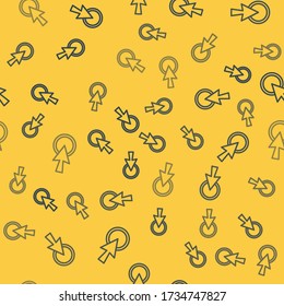 Icono de cursor de flecha azul aislado patrón transparente en fondo amarillo.  Ilustración vectorial