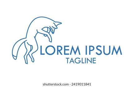 Blue Line Art Color Fox Jump circle abstract logo design