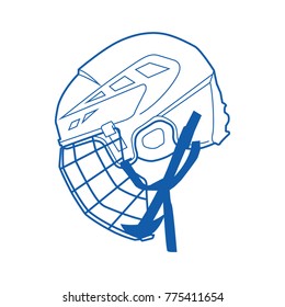 Blue line art hockey helmet vector