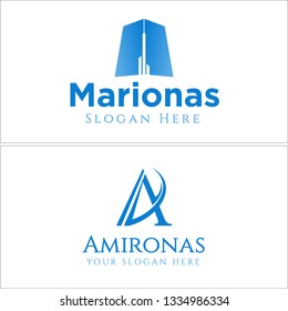 Blue line art initial A building combination mark logo design concept suitable for real estate sales business 