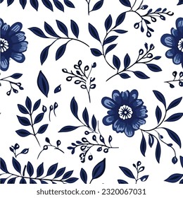 blue line art minimal style flower illustration pattern