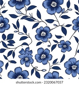 blue line art minimal style flower illustration pattern