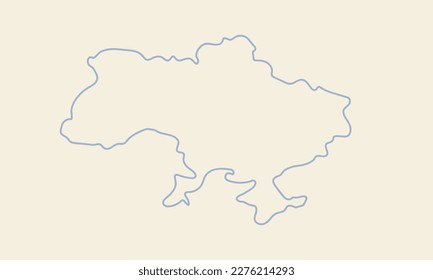 Blue Line art Silhouette of Ukraine. The concept of peace with shape in Ukraine. Vector illustration isolated on yellow background for design