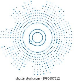 Blue line Artificial satellites orbiting the planet Earth in outer space icon isolated on white background. Communication, navigation concept. Abstract circle random dots. Vector Illustration