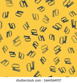 Blue line Asian noodles in bowl and chopsticks icon isolated seamless pattern on yellow background. Street fast food. Korean, Japanese, Chinese food.  Vector Illustration