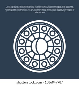 Blue line Astrology horoscope circle with zodiac icon isolated on blue background.  Vector Illustration