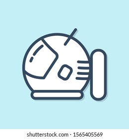 Blue line Astronaut helmet icon isolated on blue background.  Vector Illustration