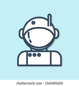 Blue line Astronaut icon isolated on blue background.  Vector Illustration