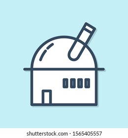 Blue line Astronomical observatory icon isolated on blue background. Observatory with a telescope. Scientific institution.  Vector Illustration