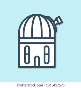 Blue line Astronomical observatory icon isolated on blue background.  Vector Illustration