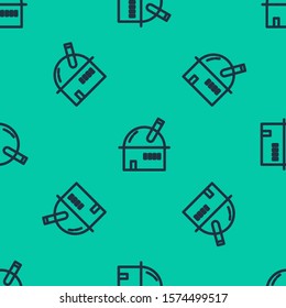 Blue line Astronomical observatory icon isolated seamless pattern on green background. Observatory with a telescope. Scientific institution.  Vector Illustration