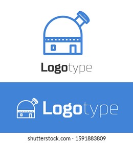 Blue line Astronomical observatory icon isolated on white background. Logo design template element. Vector Illustration