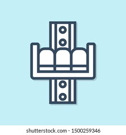 Blue line Attraction carousel icon isolated on blue background. Amusement park. Childrens entertainment playground, recreation park.  Vector Illustration