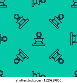 Blue line Attraction carousel icon isolated seamless pattern on green background. Amusement park. Childrens entertainment playground, recreation park.  Vector Illustration