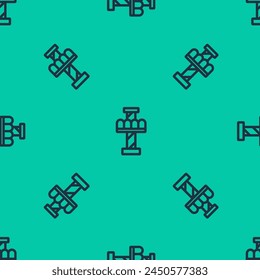 Blue line Attraction carousel icon isolated seamless pattern on green background. Amusement park. Childrens entertainment playground, recreation park.  Vector