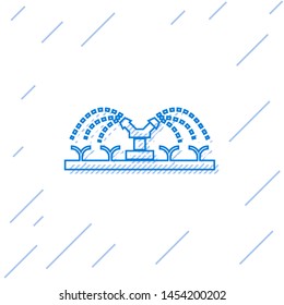Blue line Automatic irrigation sprinklers icon isolated on white background. Watering equipment. Garden element. Spray gun icon.  Vector Illustration