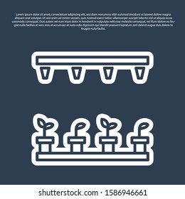Blue line Automatic irrigation sprinklers icon isolated on blue background. Watering equipment. Garden element. Spray gun icon.  Vector Illustration