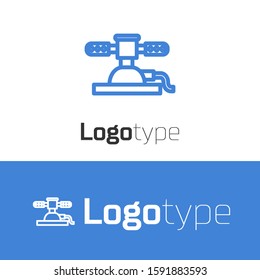Blue line Automatic irrigation sprinklers icon isolated on white background. Watering equipment. Garden element. Spray gun icon. Logo design template element. Vector Illustration