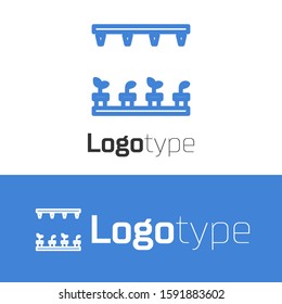 Blue line Automatic irrigation sprinklers icon isolated on white background. Watering equipment. Garden element. Spray gun icon. Logo design template element. Vector Illustration
