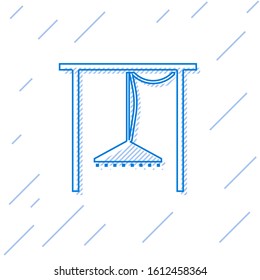 Blue line Automatic irrigation sprinklers icon isolated on white background. Watering equipment. Garden element. Spray gun icon.  Vector Illustration