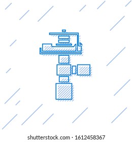 Blue line Automatic irrigation sprinklers icon isolated on white background. Watering equipment. Garden element. Spray gun icon.  Vector Illustration