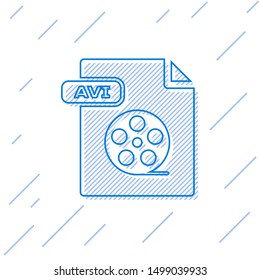 Blue line AVI file document. Download avi button icon isolated on white background. AVI file symbol.  Vector Illustration