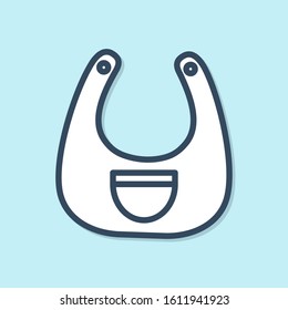 Blue line Baby bib icon isolated on blue background.  Vector Illustration