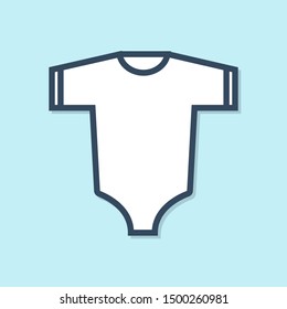 Blue line Baby clothes icon isolated on blue background. Baby clothing for baby girl and boy. Baby bodysuit.  Vector Illustration