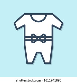 Blue line Baby clothes icon isolated on blue background. Baby clothing for baby girl and boy. Baby bodysuit.  Vector Illustration