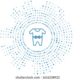 Blue line Baby clothes icon isolated on white background. Baby clothing for baby girl and boy. Baby bodysuit. Abstract circle random dots. Vector Illustration