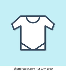 Blue line Baby onesie icon isolated on blue background. Baby clothes symbol. Kid wear sign.  Vector Illustration